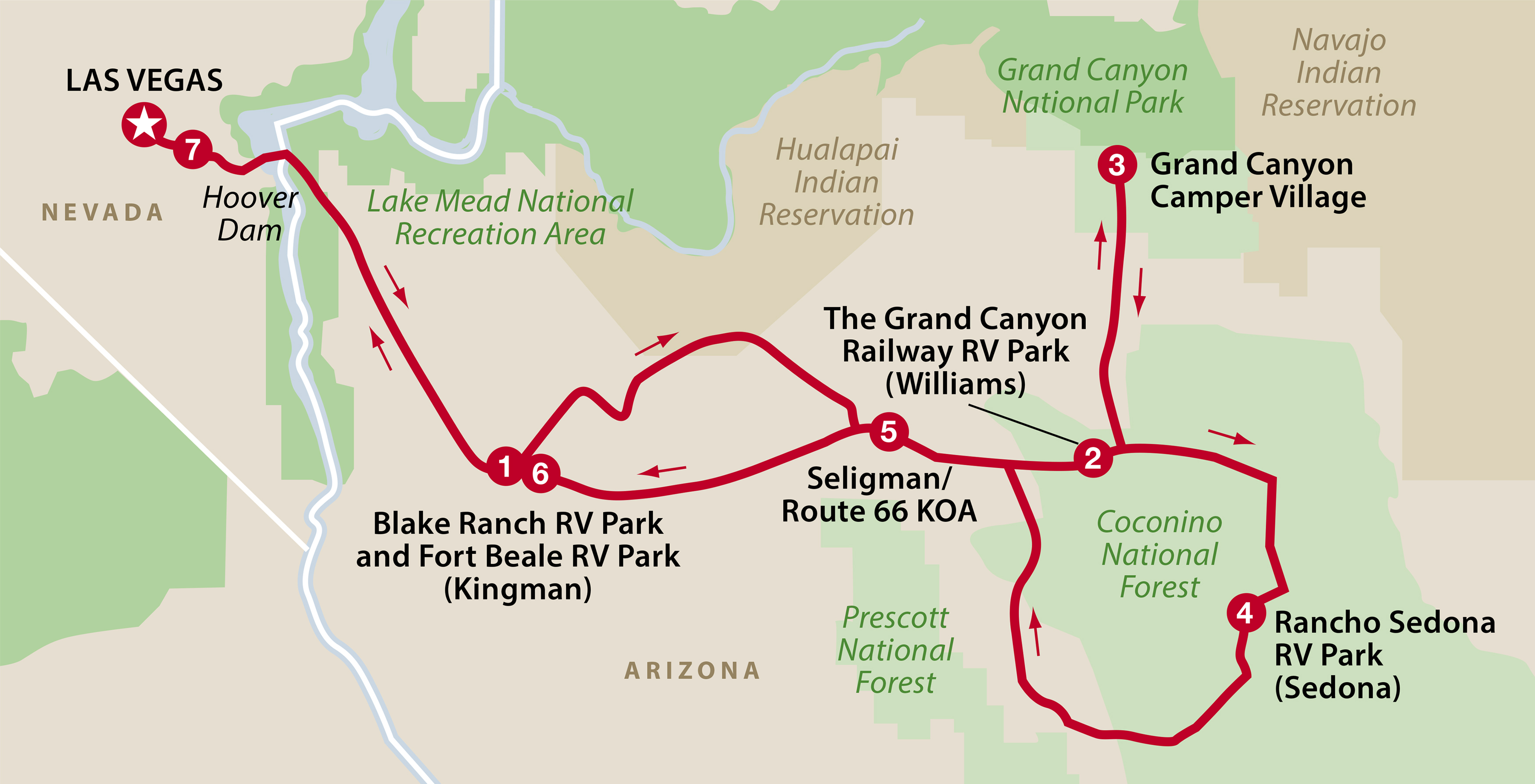 Mapa ruta Grand Canyon & Las Vegas